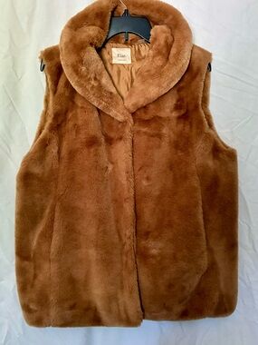 Elie Tahari Plush Faux Fur Vest in Camel Brown